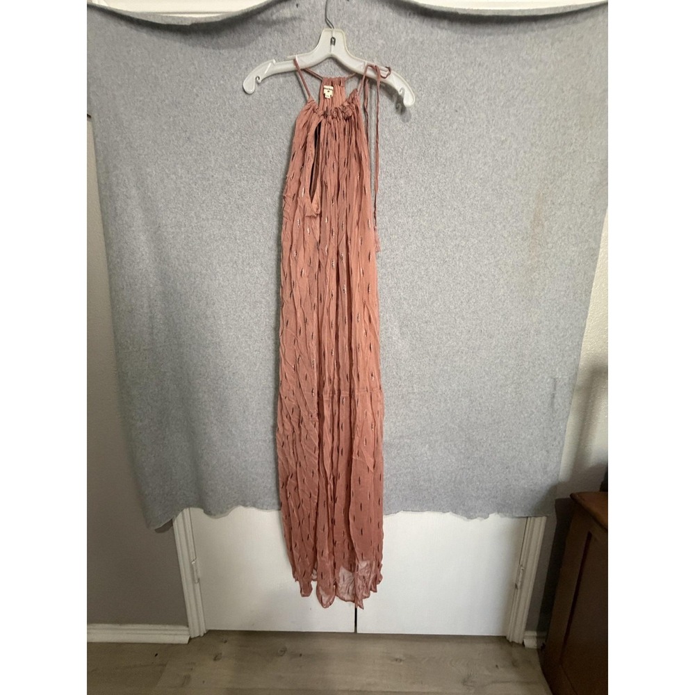 World Market Dress Womens L/XL Pink Halter Maxi Sundress Geometric Boho Lined